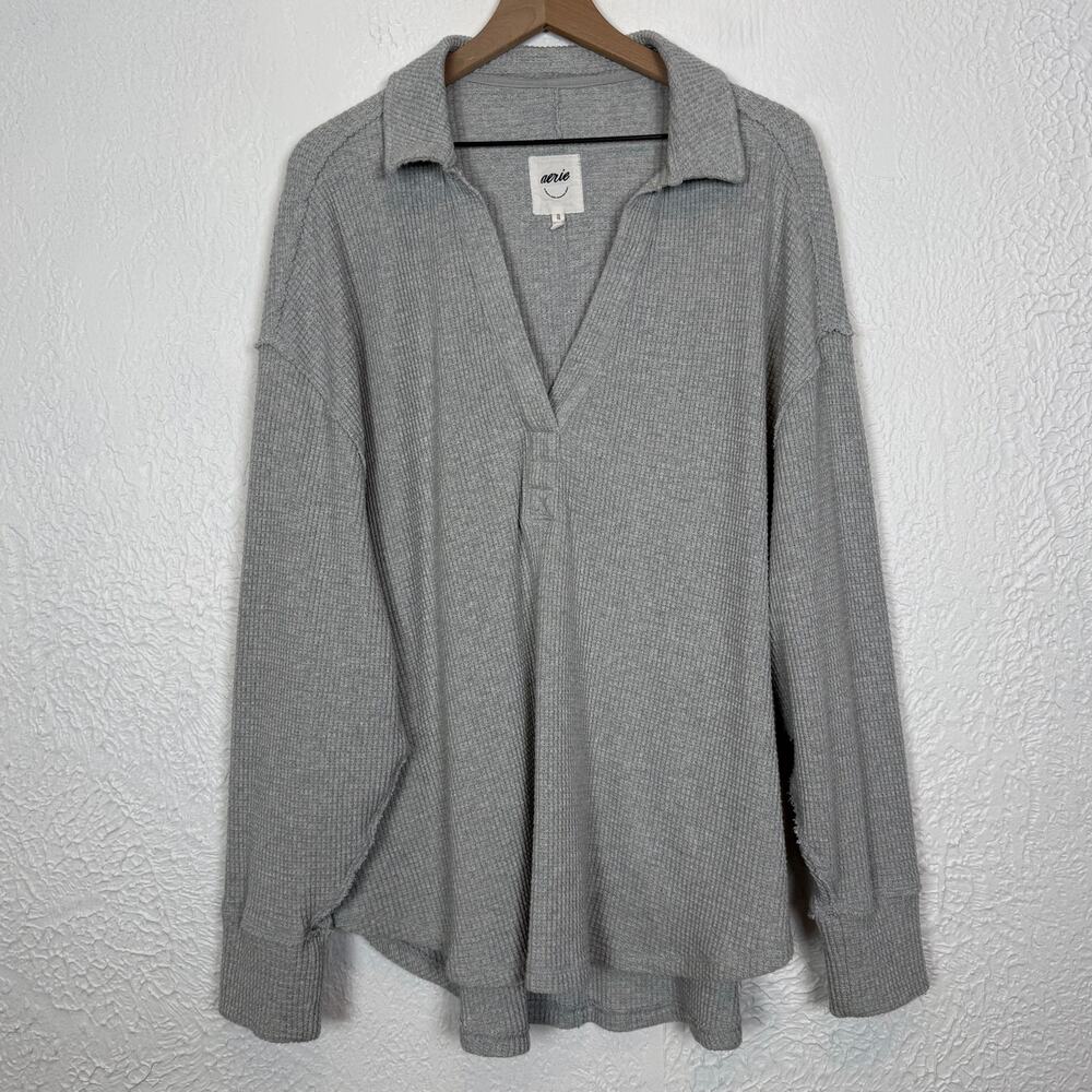 Aerie LumberJane Waffle Polo Sweatshirt Oversized Size XL